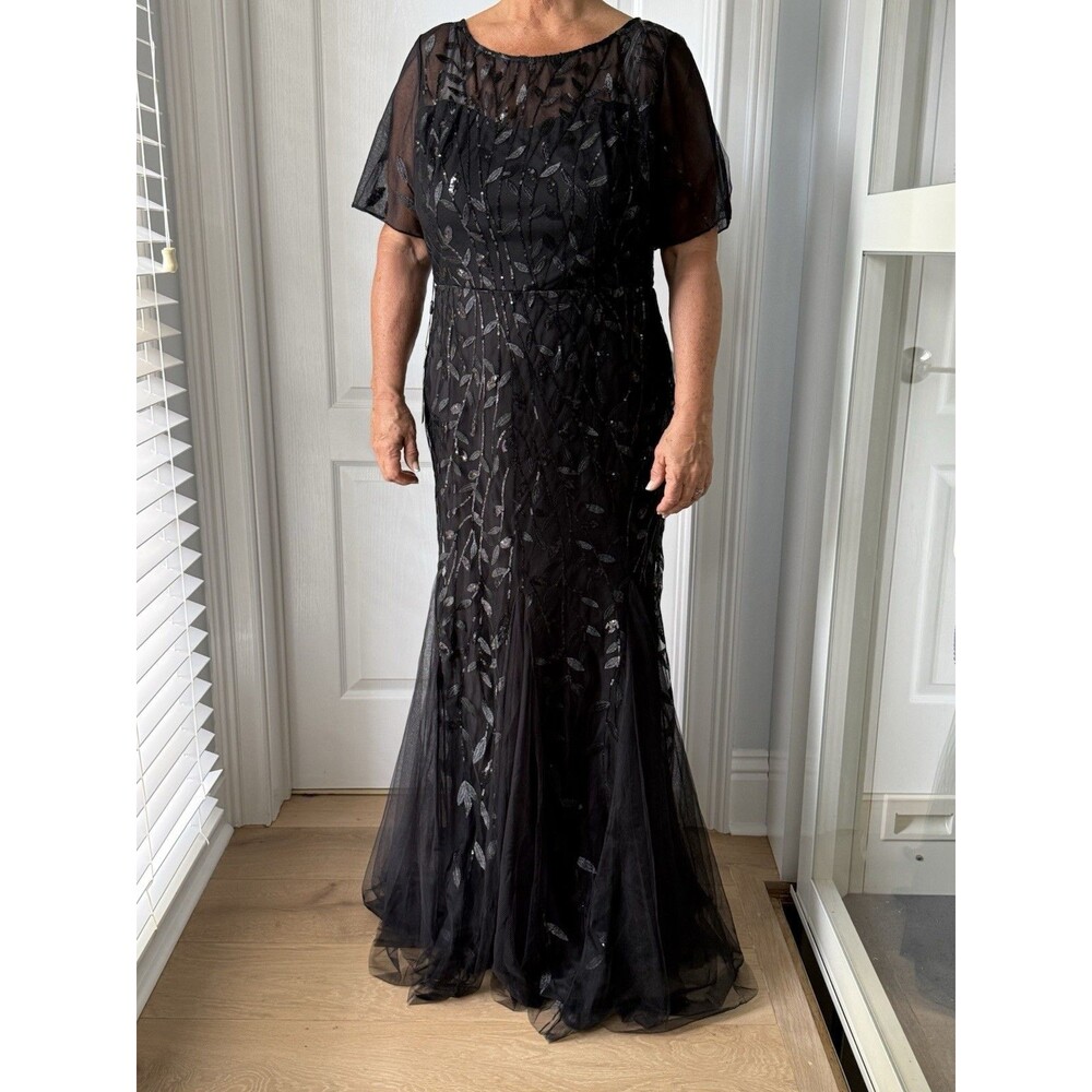 Ever Pretty Evening Dress Sz 16 Embroidered Sequin Fishtail Party Sheer MOB/MOG